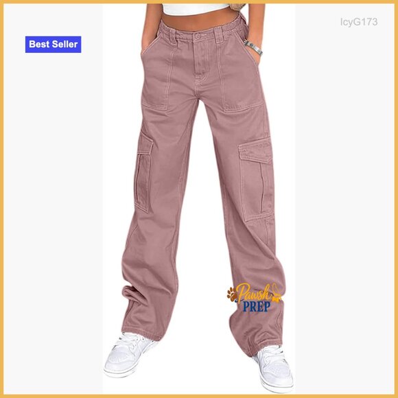 High Waisted Cargo Pants Wide Leg Stretchy Casual Streetwear with 6 Pockets